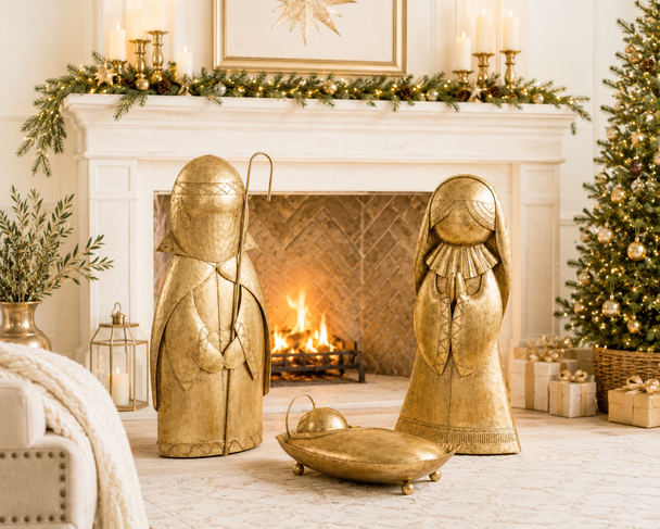 Raz 4' Large Oversized Golden Holy Family Christmas Figures 4617089