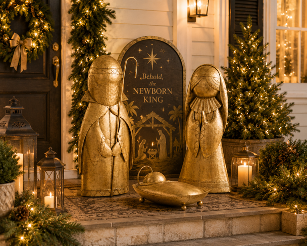 Raz 4' Large Oversized Golden Holy Family Christmas Figures 4617089-2
