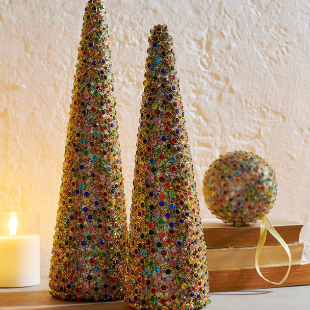 Raz 15.5" Multicolor Jewel Cones Christmas Decoration 4617637