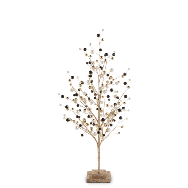 Raz 25" or 29" Black, Pearl and Gold Bead Tree Christmas Decoration -2