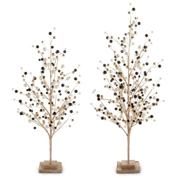 Raz 25" or 29" Black, Pearl and Gold Bead Tree Christmas Figure