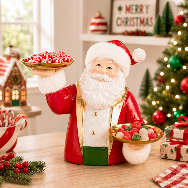 Raz 11" Dapper Santa Butler Holding Trays Christmas Server Decoration 4617738