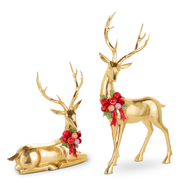 Raz 33.5" Set of 2 Gold Deer with Ornament Wreath Christmas Decoration 4617761