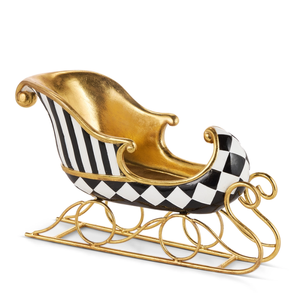 Raz 14.5" Black and White Checkered Sleigh Christmas Decoration 4617796