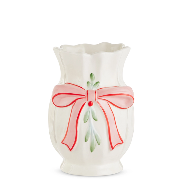 Raz 8.75" Bow and Mistletoe Vase Christmas Home Decor 4617817