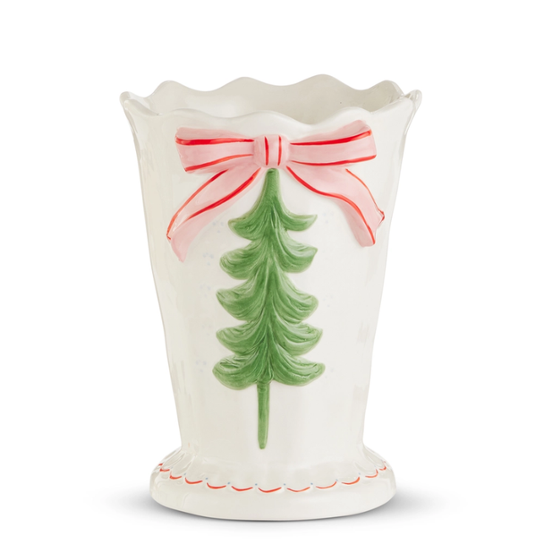 Raz 10" Bow and Tree Vase Christmas Home Decor 4617818