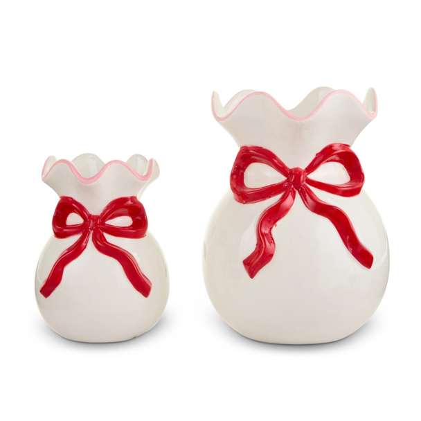 Raz 7.5" Bow Ruffled Vases Christmas Decoration 4622890