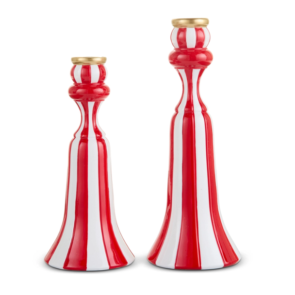 Raz 10" Red and White Candlesticks Christmas Candle Holder 4630532