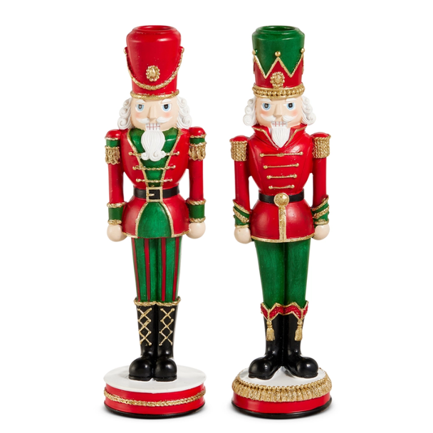Raz 10" Red and Green Nutcracker Christmas Candlesticks 4630533