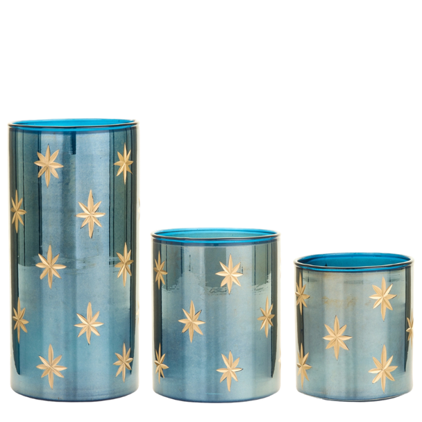 Raz 3.5", 5", or 8" Etched Blue Star Container Christmas Decoration -2