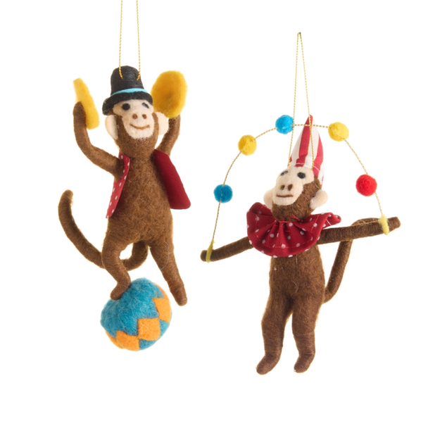 Raz Wool Circus Animal Christmas Ornament Set -4