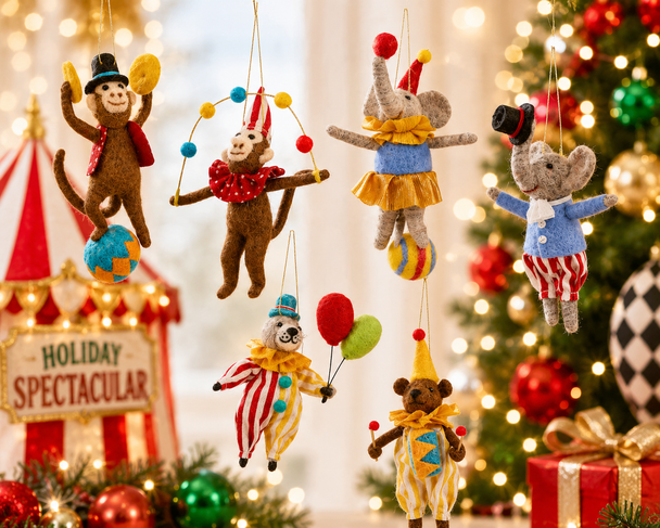 Raz Wool Circus Animal Christmas Ornament Set-10