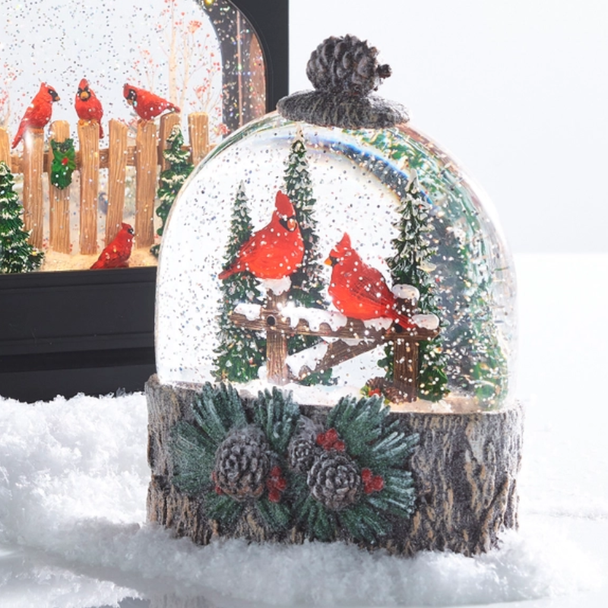 Raz 7.75" Cardinal Perch Lighted Water Globe Christmas Decoration 4640547