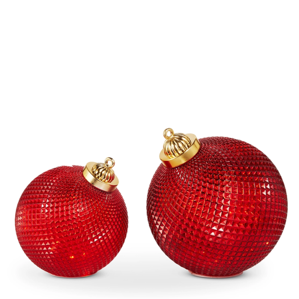 Raz Set of 2 Large Red Lighted Glass Christmas Ornament Decoration 4650176-2