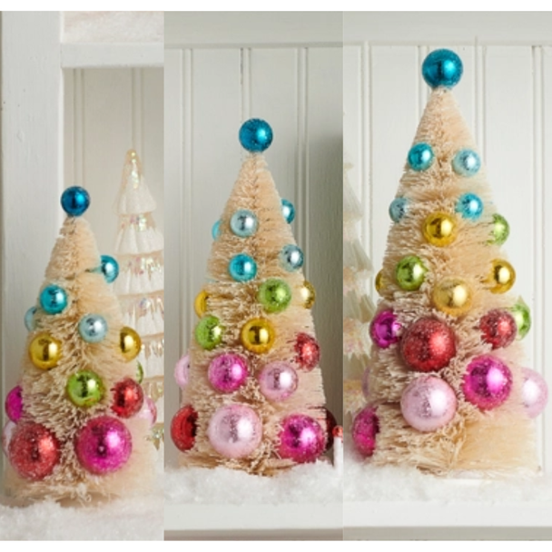 Raz Set of 3 13" Decorated Bottle Brush Trees Christmas Decoration 4650552