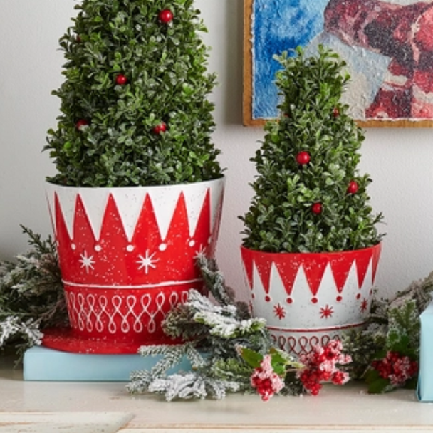 Raz Set of 2 9" Red and White Top Hat Metal Containers Christmas Decoration 4650832