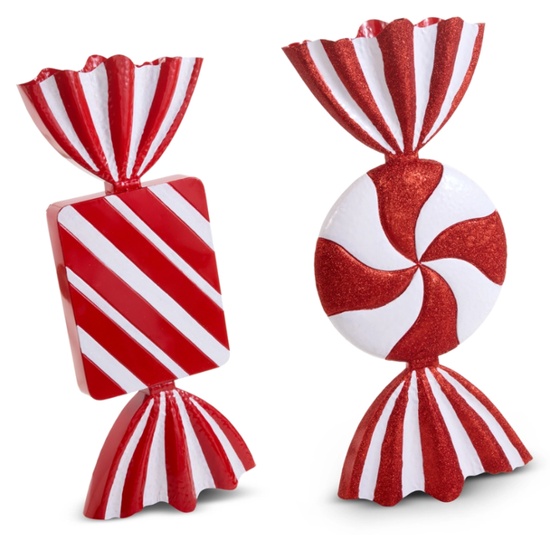 Raz Large Square or Round Metal Peppermint Candy Christmas Decoration or Ornament 
