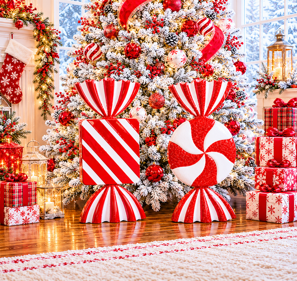 Raz Large Square or Round Metal Peppermint Candy Christmas Decoration or Ornament -6