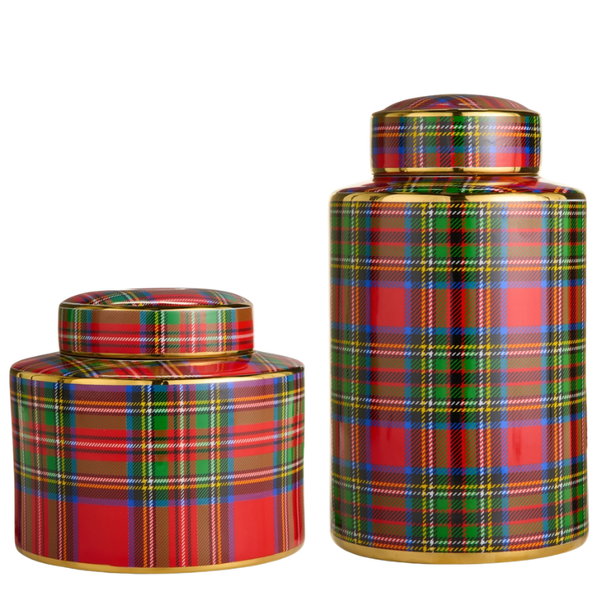 Raz 8" or 12" Tartan Plaid Decorative Jar Christmas Decoration -2