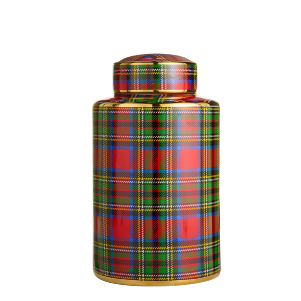 Raz 8" or 12" Tartan Plaid Decorative Jar Christmas Decoration -4