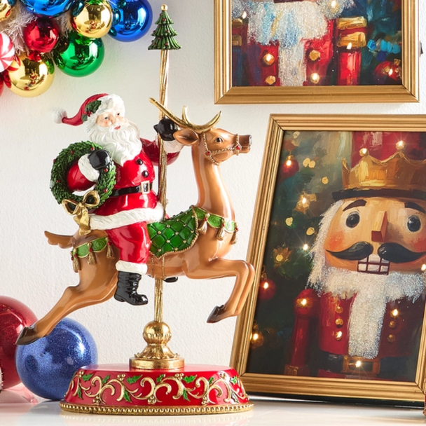 Raz 18.5" Santa on Carousel Deer Christmas Decoration 4657605 