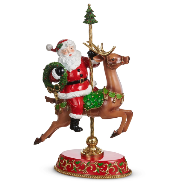 Raz 18.5" Santa on Carousel Deer Christmas Decoration 4657605 -2