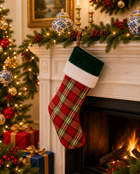 Raz 23" Plaid Velvet and Fur Cuff Christmas Stocking 4657657-2