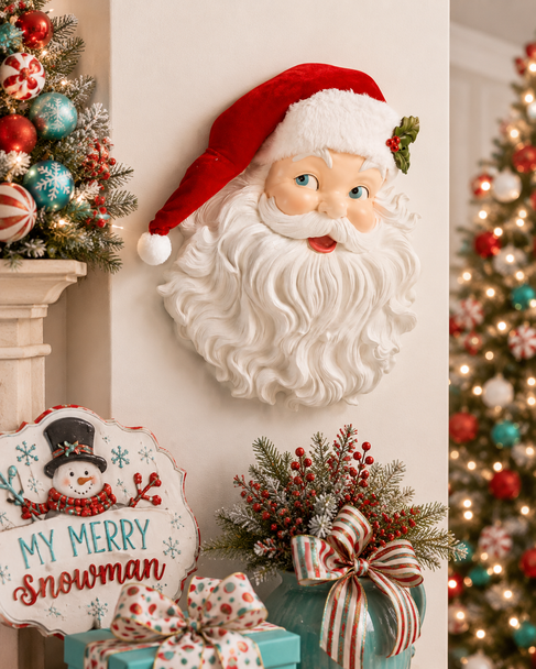 Raz 18" Jolly Santa Face Wall Art Christmas Decoration 4657675-2