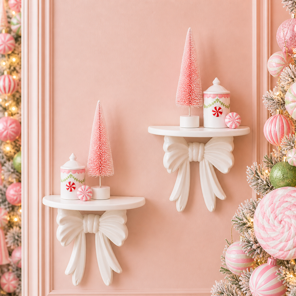 Raz 14" Set of 2 White Bow Wall Shelves Christmas Decoration 4659140-2
