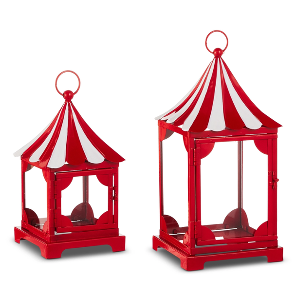 Raz 8.5" or 12.5" Big Top Red and White Metal Lantern Christmas Decoration 
