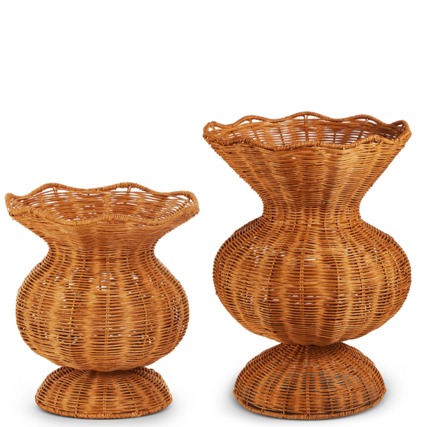 Raz 10.5" or 15.5" Scalloped Rattan Urn Christmas Decoration