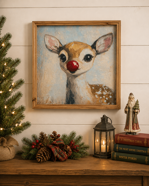Raz 12" Red Nosed Wonder Reindeer Wall Art Christmas Sign 4659246-2