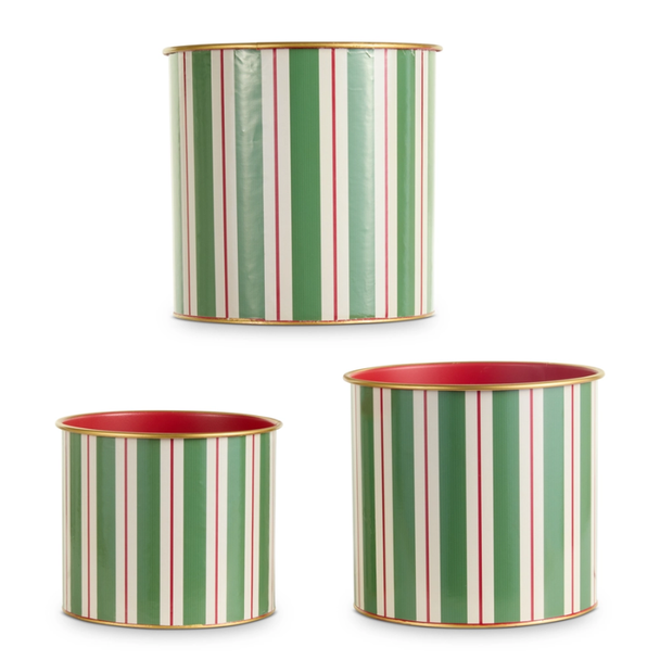 Raz 11" Set of 3 Yuletide Stripes Decorative Christmas Buckets 4659259