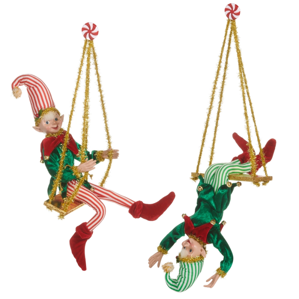 Raz 23" Holiday Trapeze Posable Elf Christmas Ornament 4602312