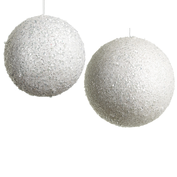 Raz 5" or 7" White Iced Ball Christmas Ornament