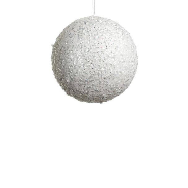 Raz 5" or 7" White Iced Ball Ornament -2