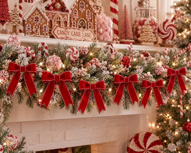 Raz 6.5" Box of 6 Red Clip On Bows with Peppermint Trim Christmas Ornaments 4604504-2