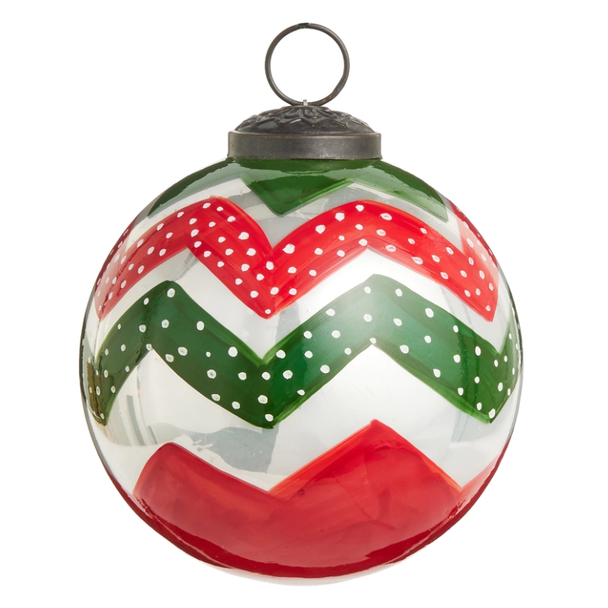 Raz 4" Chevron Ball Glass Christmas Ornament 4605270