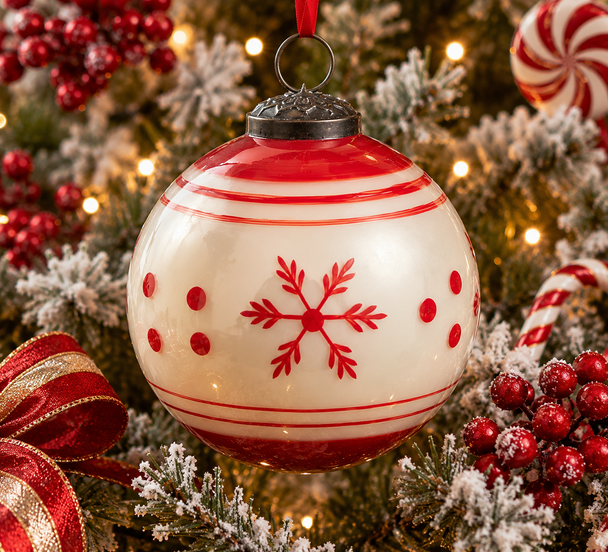 Raz 4" Red Snowflake Ball Glass Christmas Ornament 4605271-2