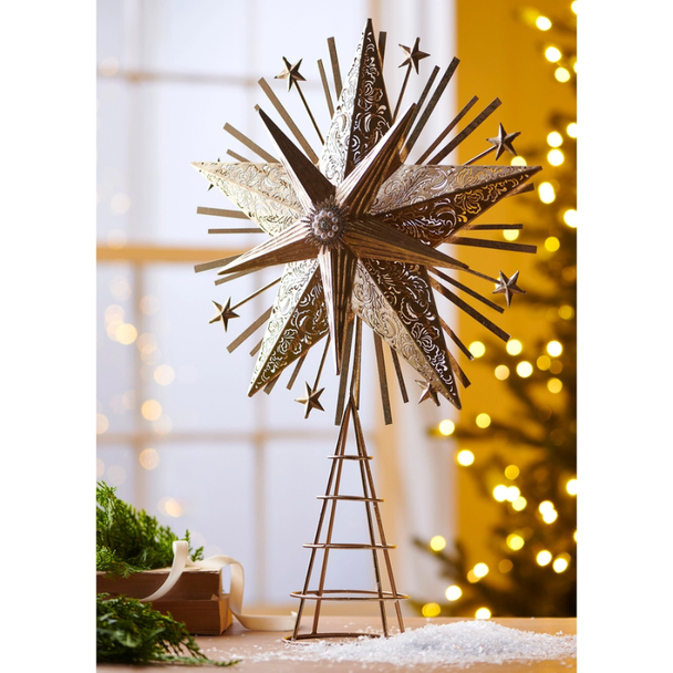 Raz 21.5" Rustic Gold Metal Starburst Christmas Tree Topper 4610535