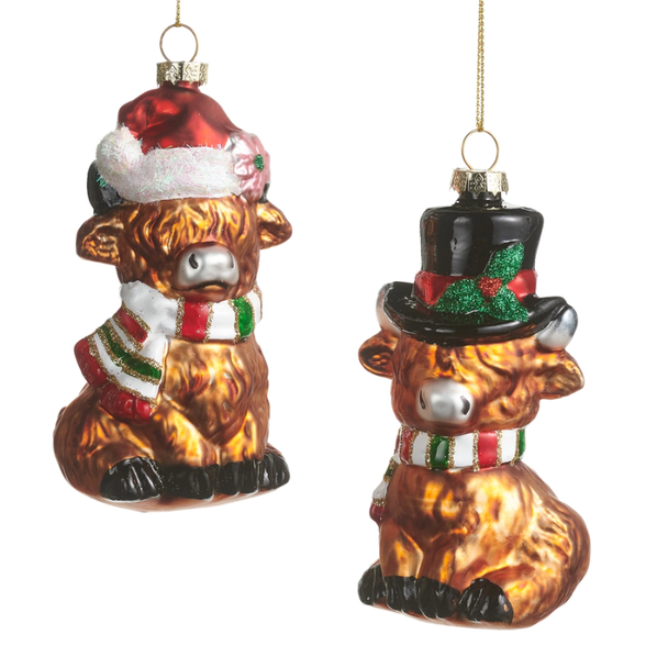 Raz 4" Set of 2 Highland Cow Glass Christmas Ornament 4612527