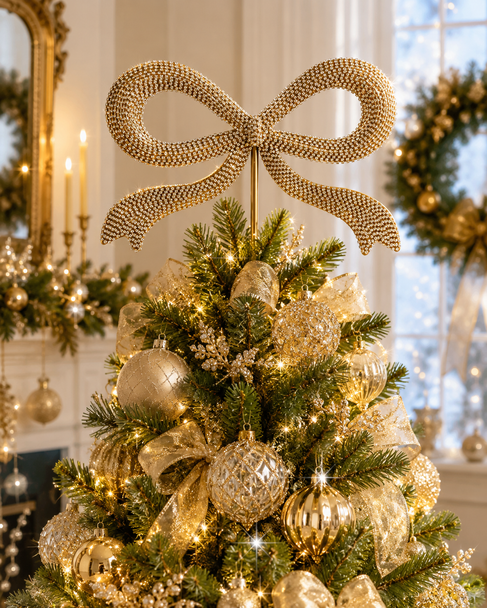Raz 15.5" Gold Jewel Bow Christmas Tree Topper 4613548-2