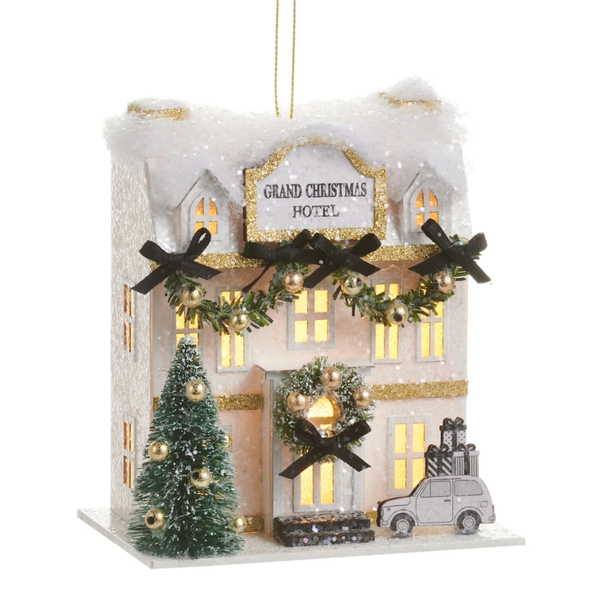 Raz Lighted Paper Cafe, Pastry Shop, or Hotel Christmas Ornament -3