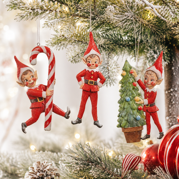 Raz 6" Set of 3 Santa's Little Helper Elf Christmas Ornaments 4616330 - 2