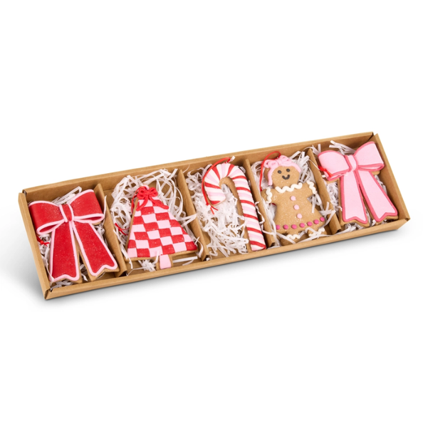 Raz 4.25" Box of 5 Sweet Pink Gingerbread Checkboard Christmas Ornaments 4616379