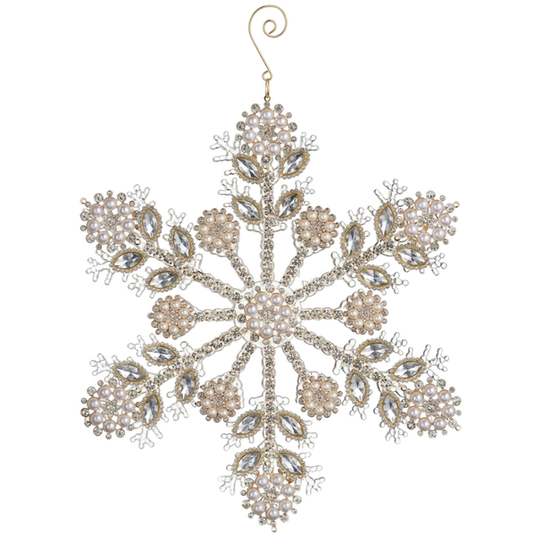 Raz 10.5" Large Pearl and Jewel Snowflake Christmas Ornament 4617601