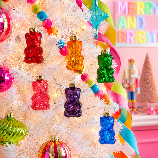 Raz 1.75" Box of 6 Gummy Bears Candy Glass Christmas Ornaments 4619182-2