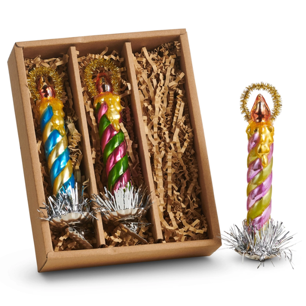 Raz 6" Box of Multicolor Striped Clip-On Candle Glass Christmas Ornaments 4620918