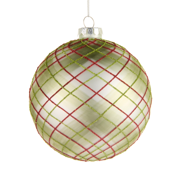 Raz 5" Plaid Ball Glass Christmas Ornament 4620964