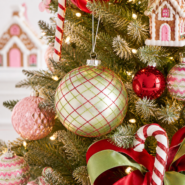 Raz 5" Green Plaid Ball Glass Christmas Ornament 4620964